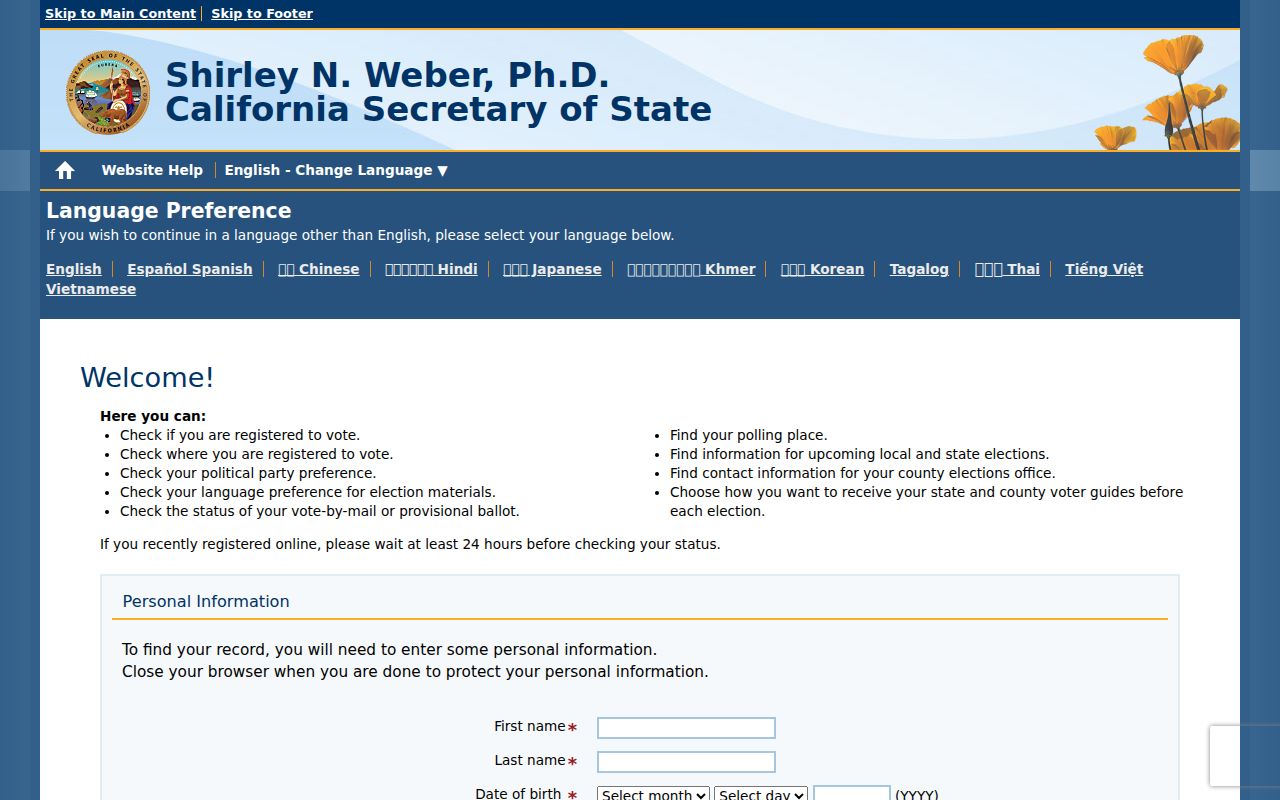 Madera people search California voter status lookup